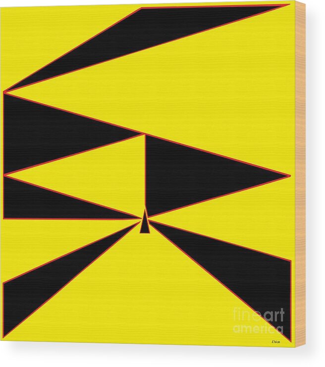 Triangle Wood Print featuring the painting Triangles Yellow Black and Red by Eloise Schneider Mote