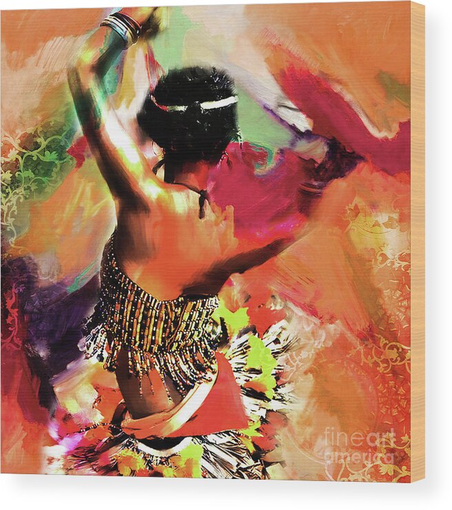 Tribe Wood Print featuring the painting Tribal Dance 0321 by Gull G