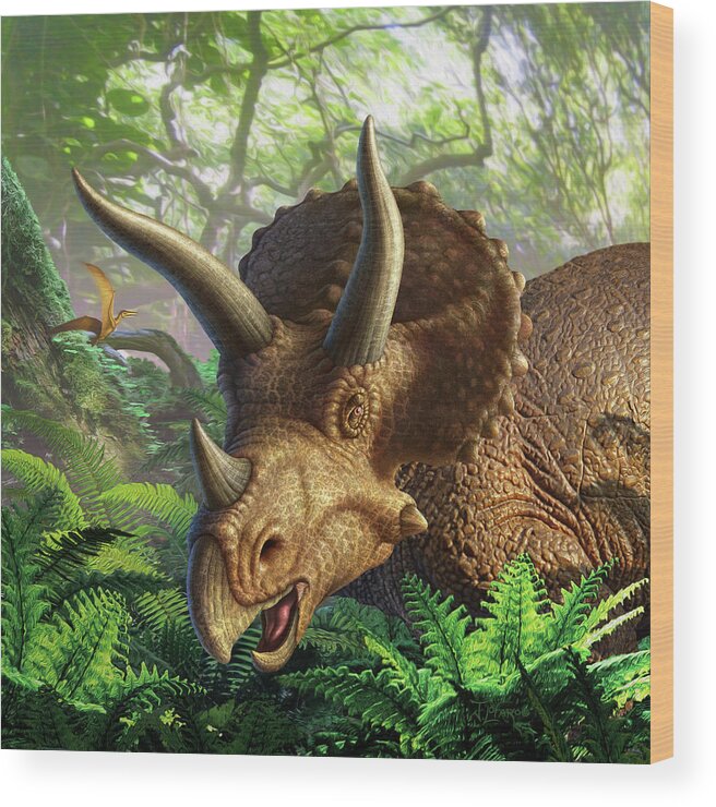 Triceratops Wood Print featuring the digital art Triceratops by Jerry LoFaro