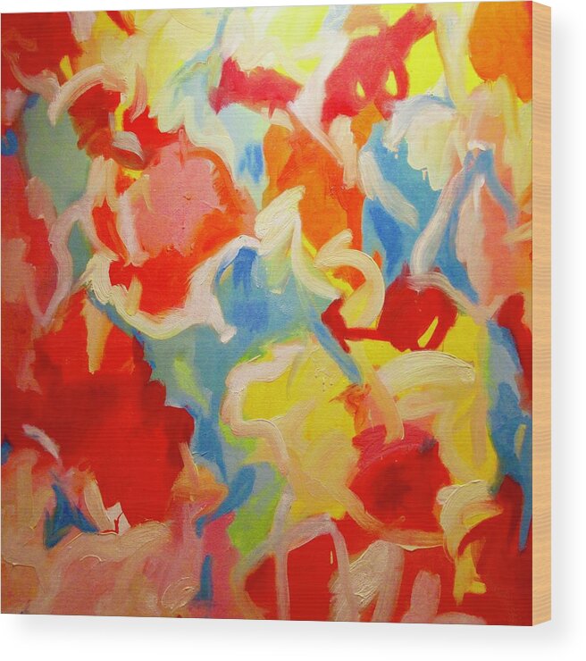 Abstract Wood Print featuring the painting Triple The Fun by Steven Miller