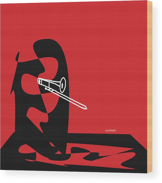 Jazzdabri Wood Print featuring the digital art Trombone in Red by David Bridburg
