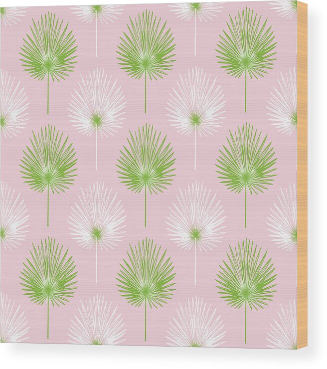 Tropical Wood Print featuring the mixed media Tropical Leaves on Pink 2- Art by Linda Woods by Linda Woods