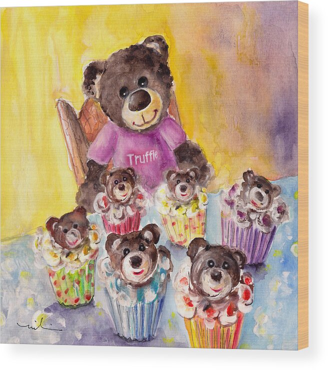 Animals Wood Print featuring the painting Truffle McFurry And The Bear Cupcakes by Miki De Goodaboom
