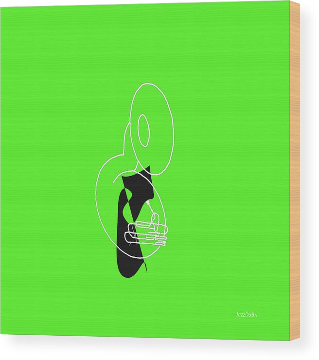 Jazzdabri Wood Print featuring the digital art Tuba in Green by David Bridburg