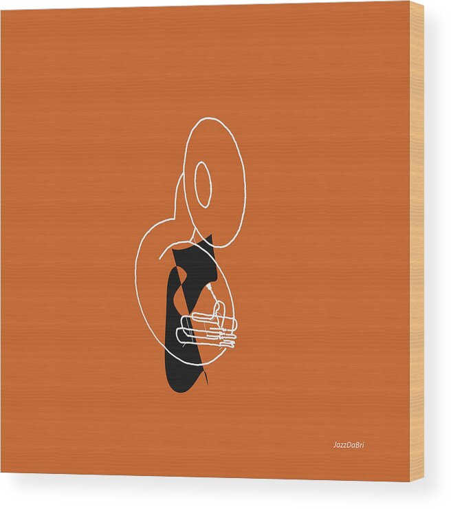 Tuba Lessons Wood Print featuring the digital art Tuba in Orange by David Bridburg