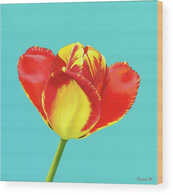 Tulip Wood Print featuring the painting Tulip Burst by Zsuzsanna Rossetter