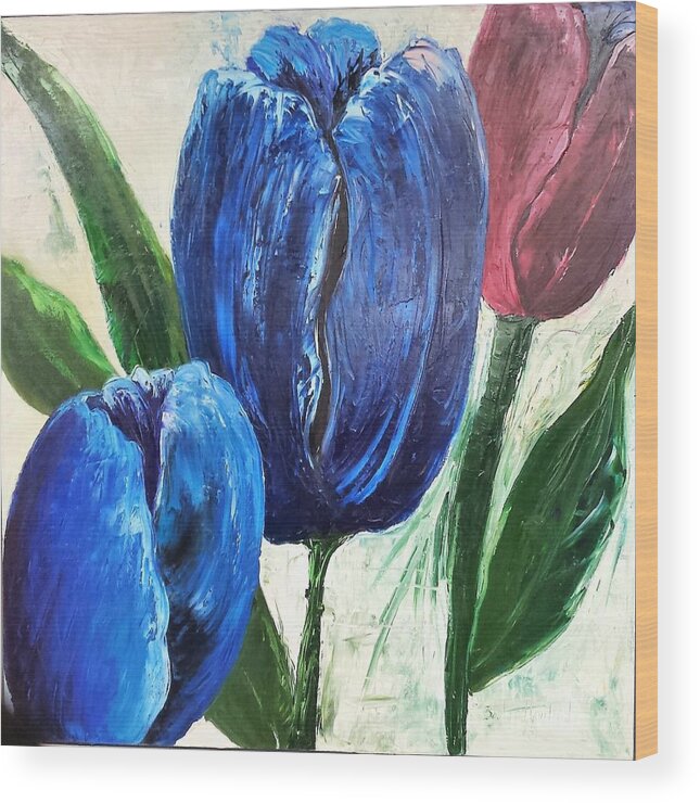 36x36 Wood Print featuring the painting Tulips large Oil flowers by Barbara Haviland
