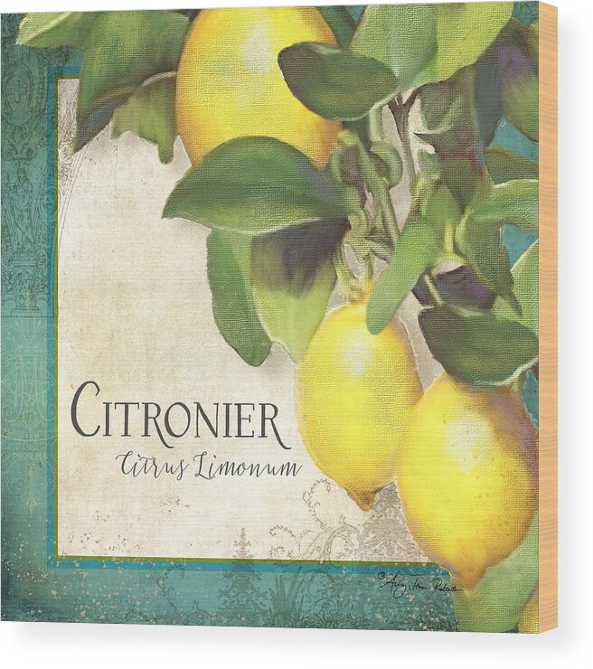 Lemon Wood Print featuring the painting Tuscan Lemon Tree - Citronier Citrus Limonum Vintage Style by Audrey Jeanne Roberts
