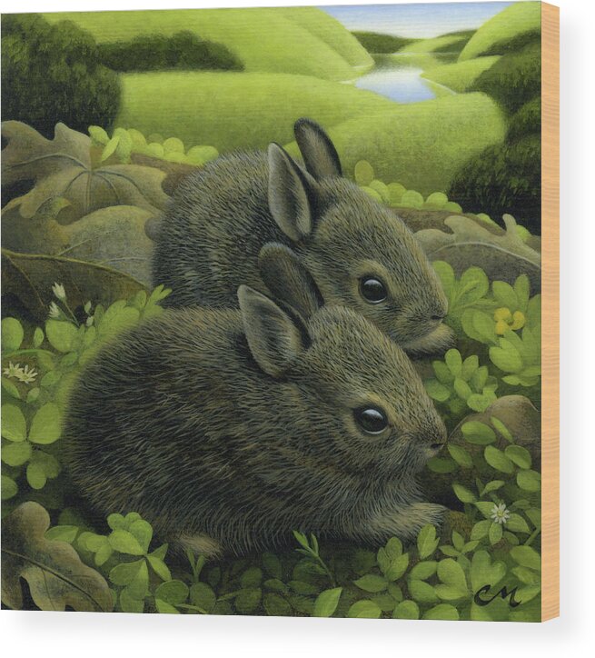 Rabbits Wood Print featuring the painting Twins by Chris Miles