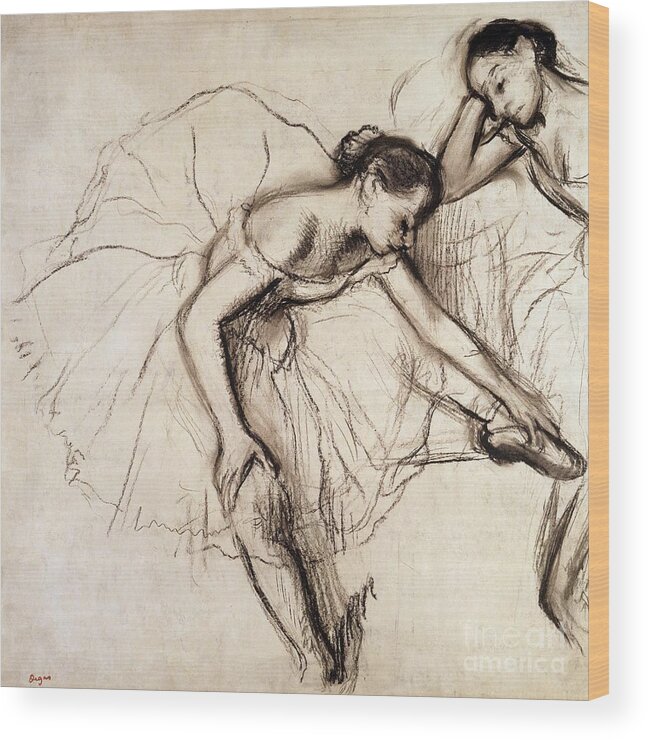 Degas Wood Print featuring the drawing Two Dancers Resting by Edgar Degas