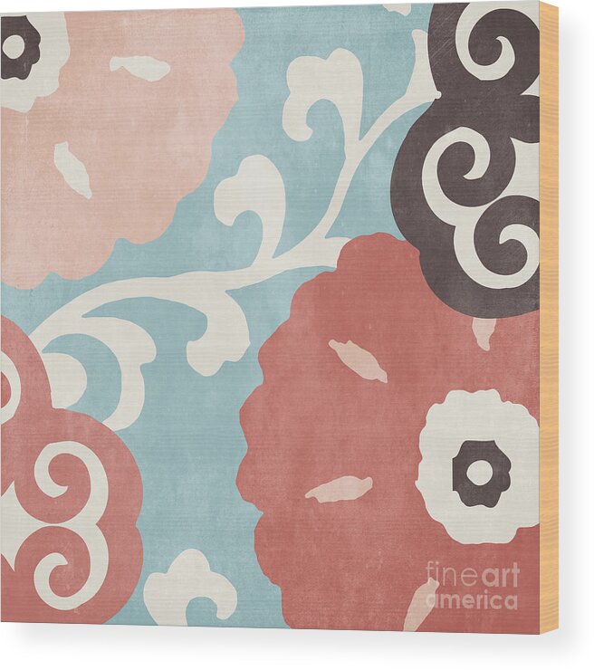 Suzani Wood Print featuring the painting Umbrella Skies I Suzani Pattern by Mindy Sommers