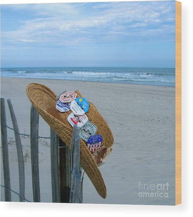 Sea Isle City New Jersey Wood Print featuring the photograph Uncle Carl's Beach Hat by Nancy Patterson