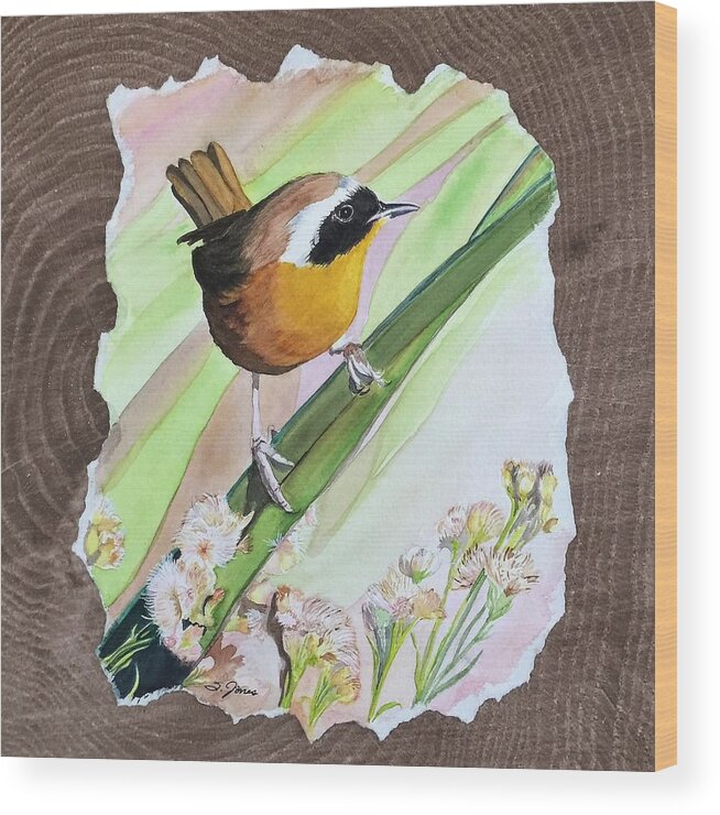 Common Yellow Throat Wood Print featuring the painting Uncommon Yellowthroat by Sonja Jones