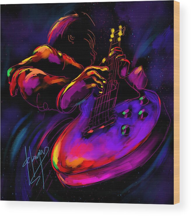 Guitar Wood Print featuring the painting Untitled Guitar Art by DC Langer