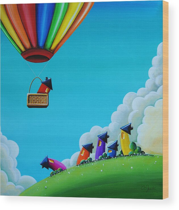 Balloon Wood Print featuring the painting Up Up and Away by Cindy Thornton