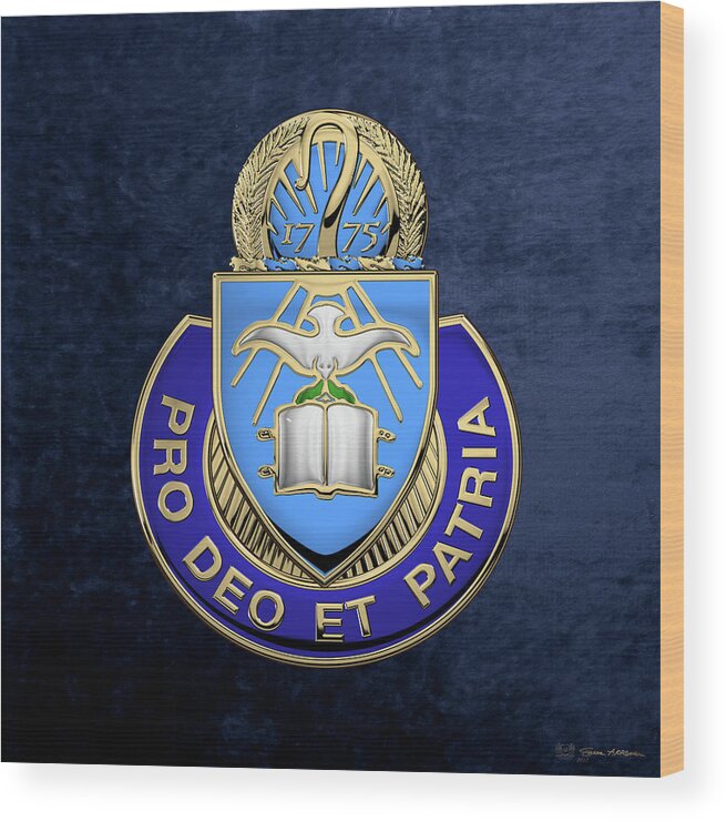 'military Insignia & Heraldry' Collection By Serge Averbukh Wood Print featuring the digital art U. S. Army Chaplain Corps - Regimental Insignia over Blue Velvet by Serge Averbukh