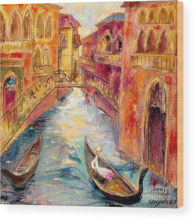 Landscape Wood Print featuring the painting Venice I by Shijun Munns