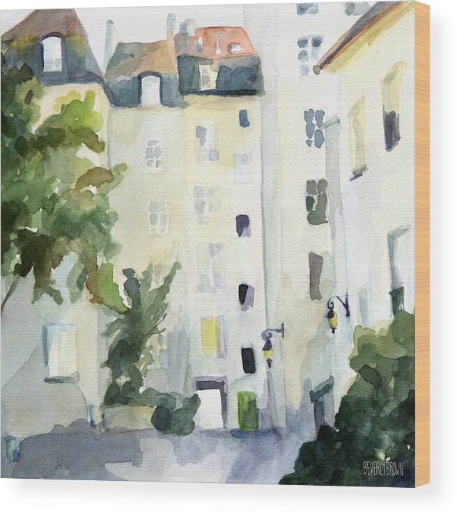 Paris Wood Print featuring the painting Village Saint Paul Watercolor Painting of Paris by Beverly Brown