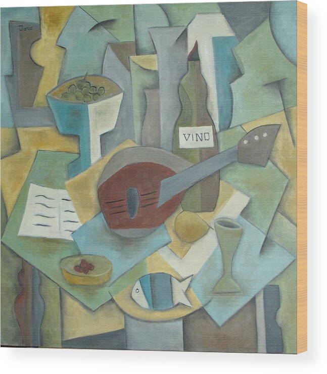 Cubism Wood Print featuring the painting Vino by Trish Toro