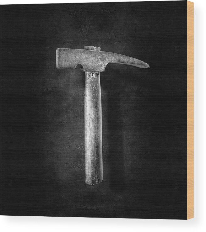 Hand Tool Wood Print featuring the photograph Vintage Masonry Hammer in BW by YoPedro