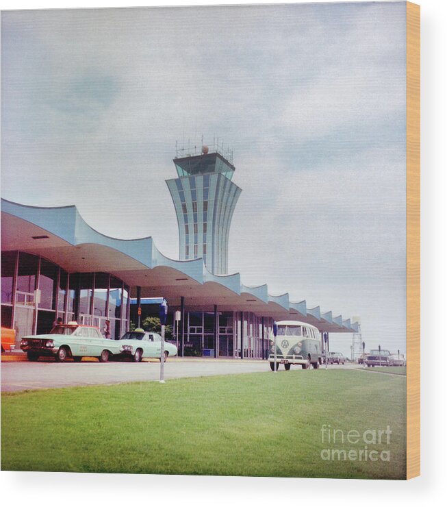 Mueller Airport Wood Print featuring the photograph Vintage view of the Robert Mueller Municipal Airport Control Tower by Dan Herron