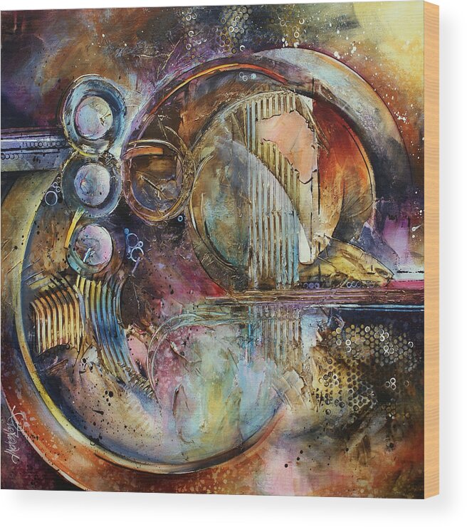 Abstract Wood Print featuring the painting 'Visions of Eight' by Michael Lang