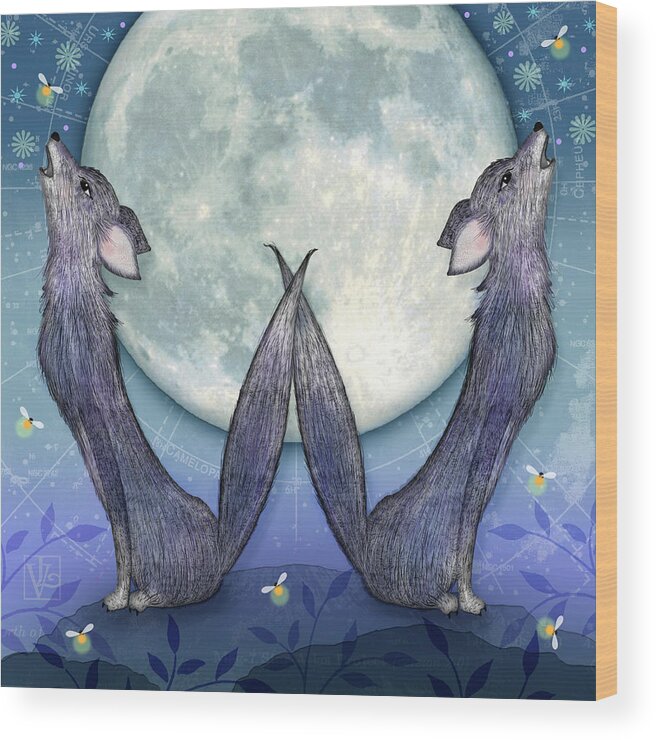 Letter W Wood Print featuring the digital art W is for Wolves by Valerie Drake Lesiak