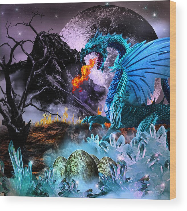 Digital Art Wood Print featuring the digital art Warming of the Dragon Eggs by Artful Oasis