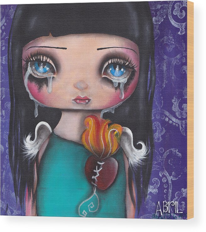Angel Wood Print featuring the painting Wash Away my Tears by Abril Andrade