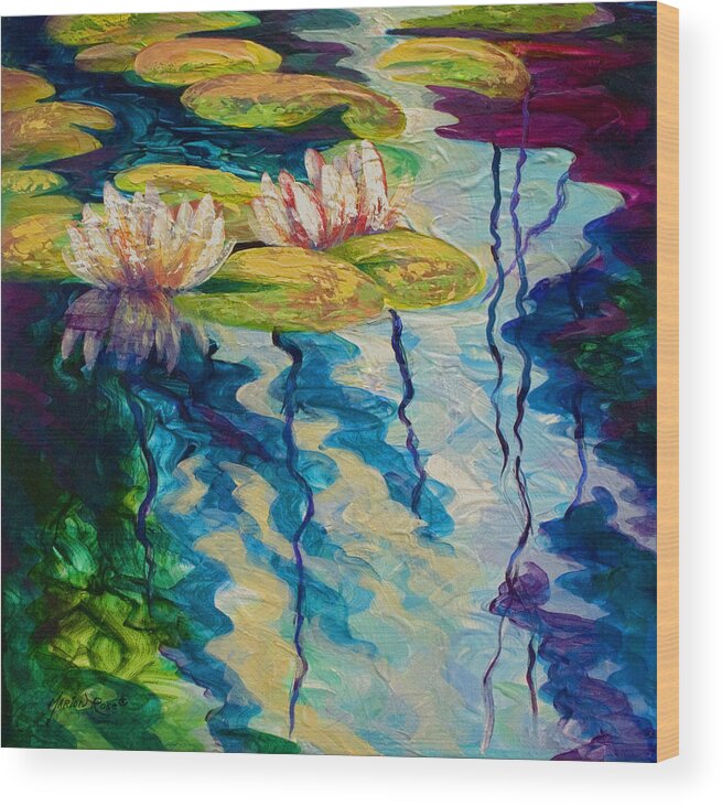 Water Lily Wood Print featuring the painting Water Lilies I by Marion Rose