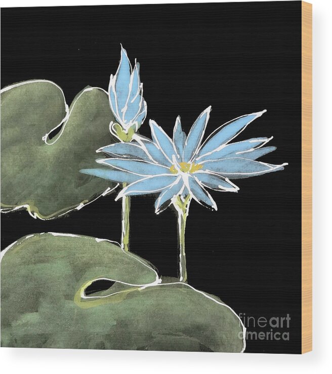 Original Watercolors Wood Print featuring the painting Water Lily-Blue by Chris Paschke