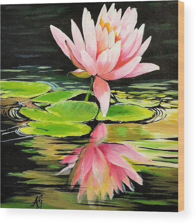Waterlily Wood Print featuring the painting Waterlily by Anne Gardner