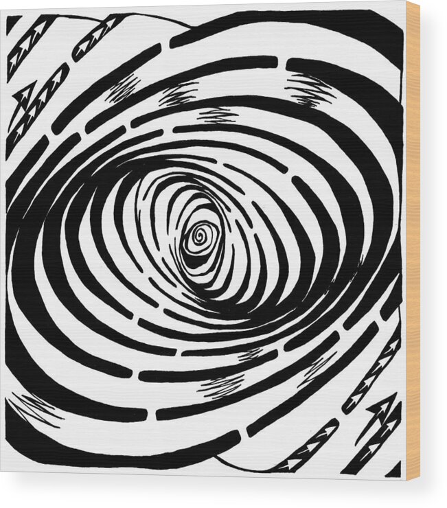 Wave Wood Print featuring the drawing Wave Swirl Maze by Yonatan Frimer Maze Artist