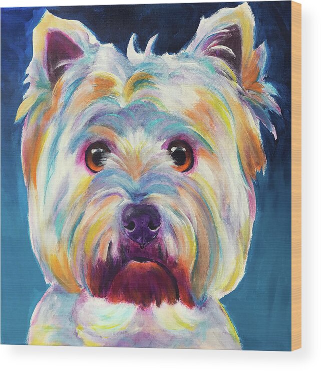 Pet Portrait Wood Print featuring the painting Westie - Chispy by Dawg Painter