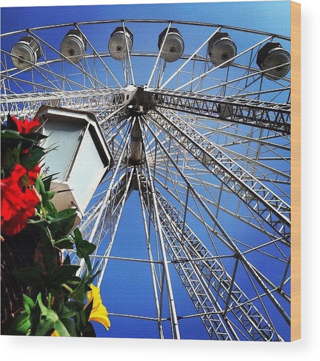 Wheel Wood Print featuring the photograph #wheel #sky #flower by Becky Veal