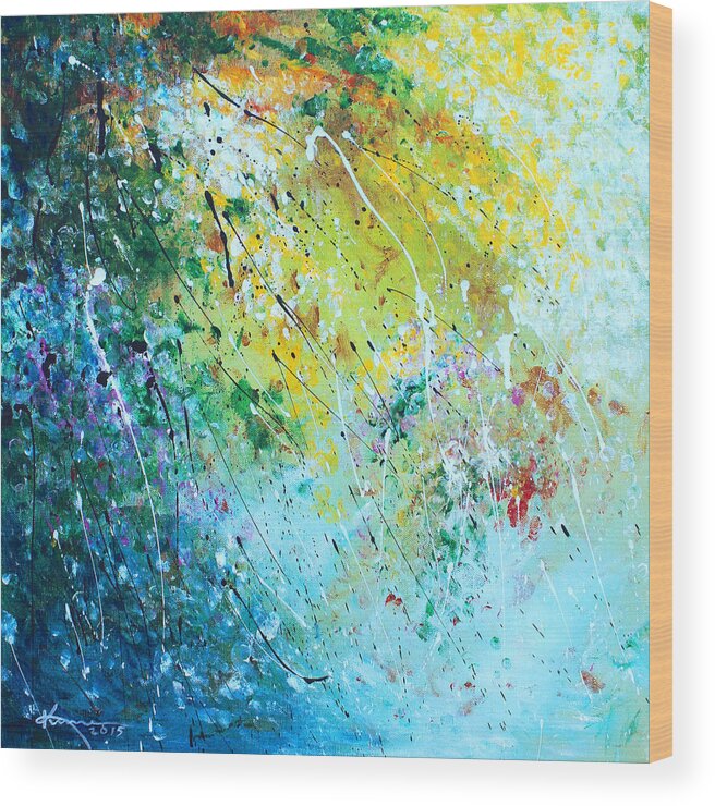 Abstract Trees Wood Print featuring the painting While Happy Winds Go Laughing By by Kume Bryant