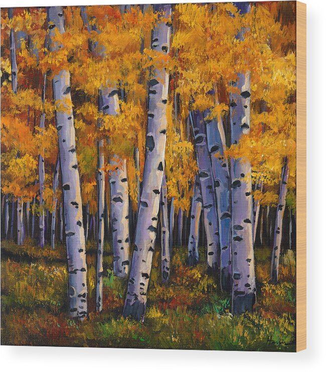 Autumn Aspen Wood Print featuring the painting Whispers by Johnathan Harris