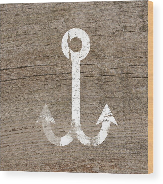 Wood Wood Print featuring the mixed media White and Wood Anchor- Art by Linda Woods by Linda Woods