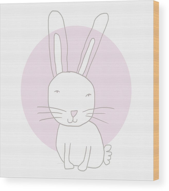 Bunny Wood Print featuring the mixed media White Bunny On Pink- Art by Linda Woods by Linda Woods