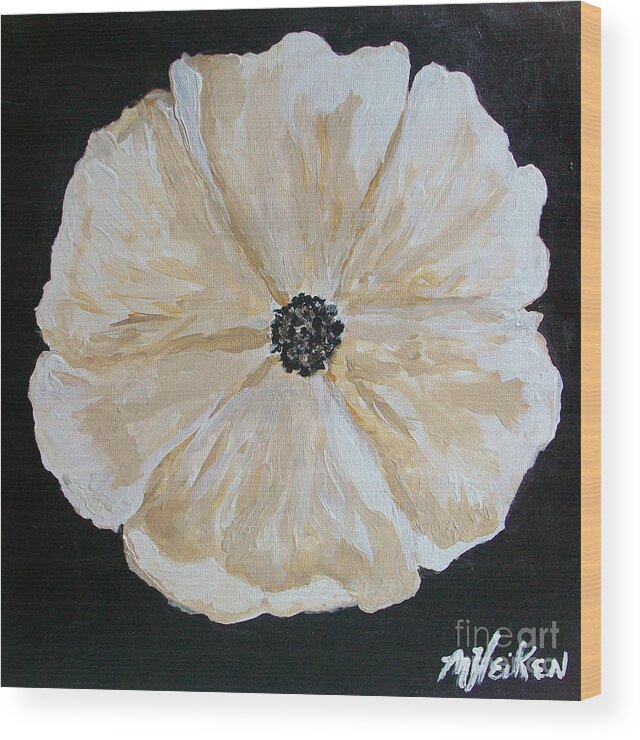 Flower Wood Print featuring the painting White flower on Black by Marsha Heiken