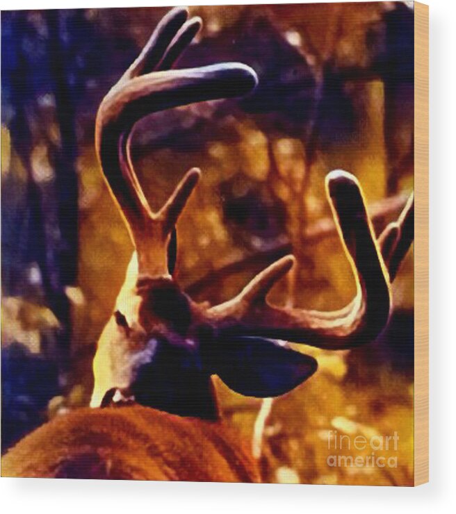 Deer Wood Print featuring the digital art Whitetail Buck by Art MacKay