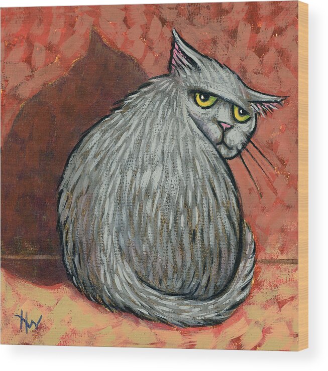 Cat Wood Print featuring the painting Whutt by Holly Wood