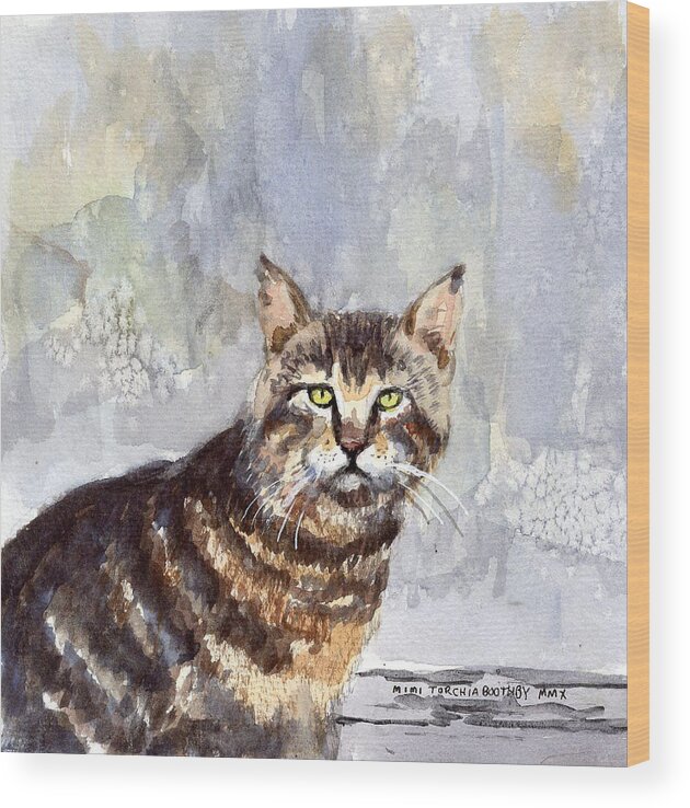 Cat Wood Print featuring the painting Will you feed me by Mimi Boothby