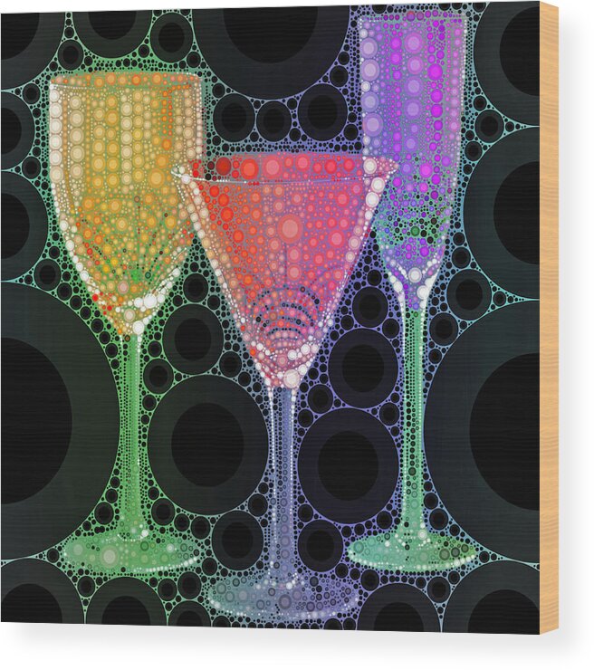 Wine Glasses Wood Print featuring the digital art Wine Glass Art-1 by Nina Bradica