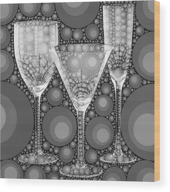 Wine Glasses Wood Print featuring the digital art Wine Glass Art-2 by Nina Bradica