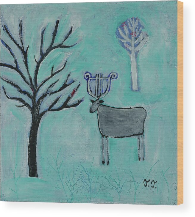 Winter Wood Print featuring the painting Winter Deer by Teodora Totorean