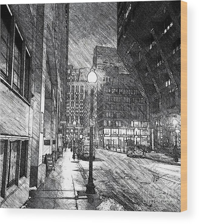 Winter Wood Print featuring the photograph Winter Morning-Boston Financial District by Mark Valentine
