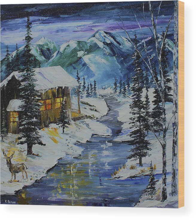 Winter Wood Print featuring the painting Winter Mountains by Kevin Brown