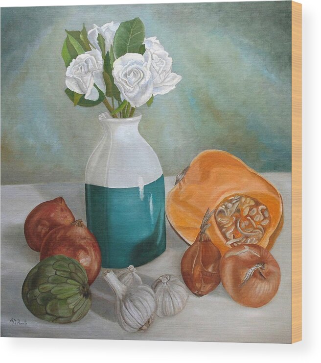 Still Life Wood Print featuring the painting Winter Still Life by Angeles M Pomata