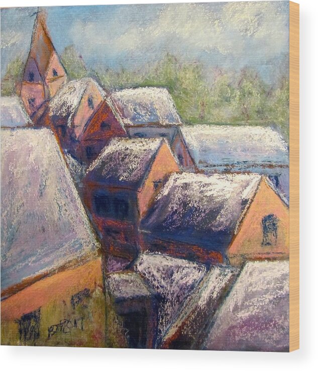 Snow Wood Print featuring the pastel Winter Village by Barbara O'Toole